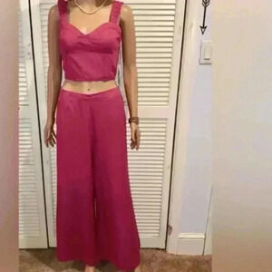 Midnight sky Pink Cropped Wide Leg Set